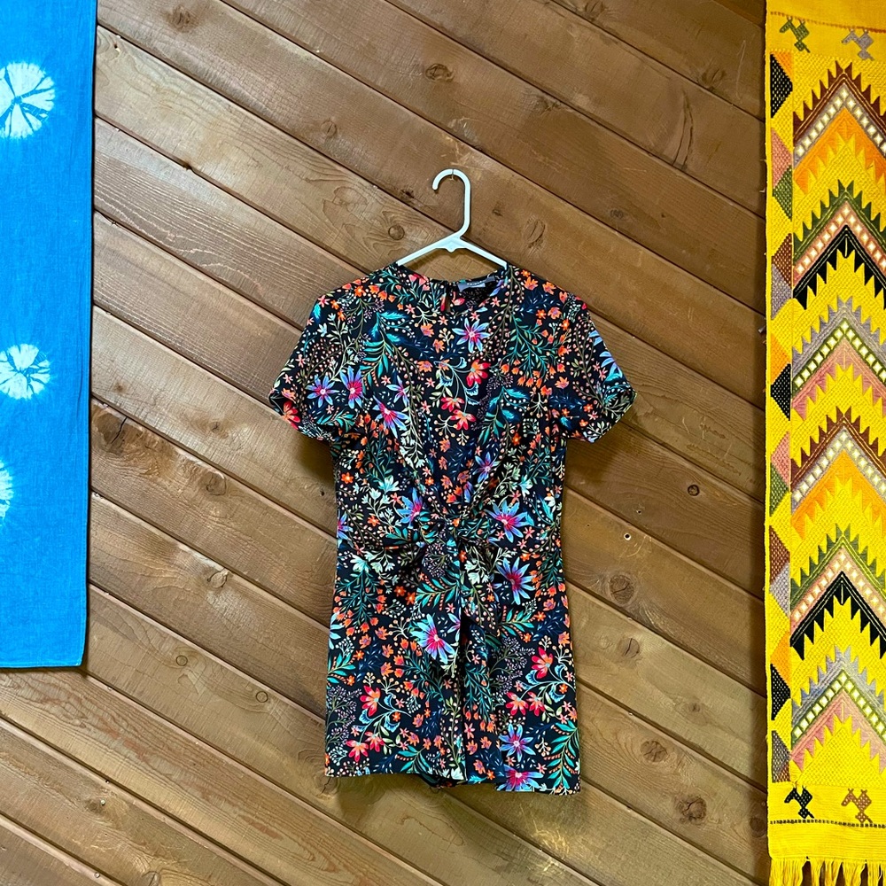 Black Floral Primark Romper with Front Tie